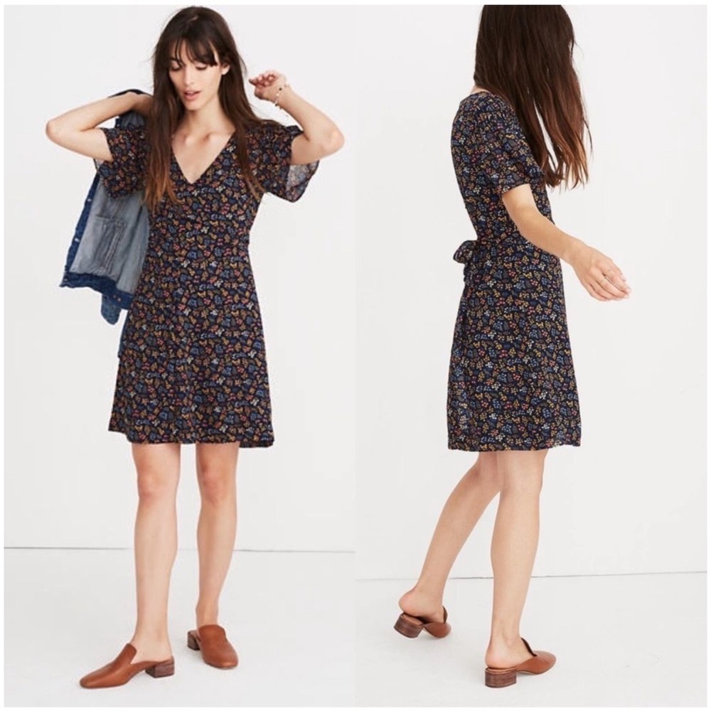 MADEWELL Cross-Front Mini Dress in Garden Party Size 6